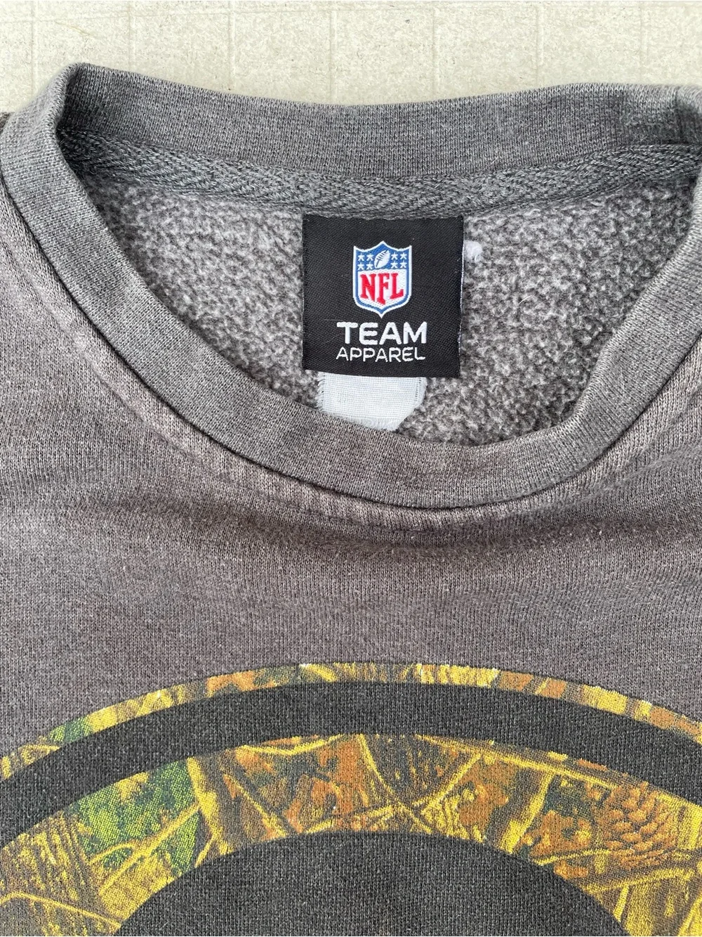 NFL Gray Crewneck Sweatshirt with Green Camo Packers Logo